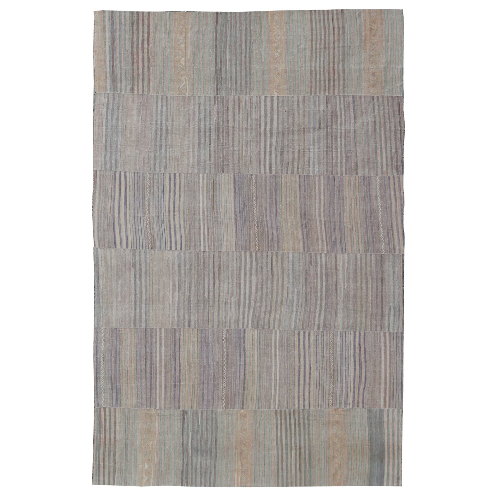 Vintage Hand Woven Turkish Paneled Kilim Vintage Rug in Earthy Tones