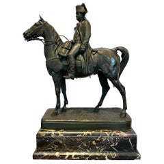 Ancien marbre français et bronze Napoléon sur cheval par J.E. Masson, vers 1900 