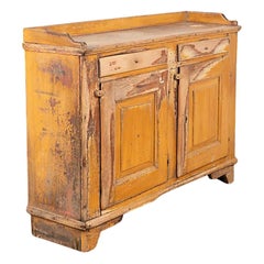 Antique Original Yellow Folk Art Painted Pine Sideboard from Sweden