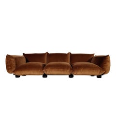 Mario Marenco 3-Seater Sofa in Brown Velvet for Arflex, 1970s