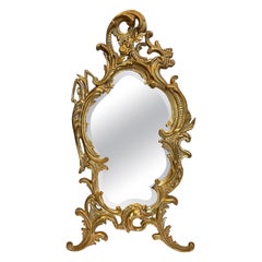 Antique French Gold Bronze Tabletop Vanity Mirror with Beveling, circa 1880