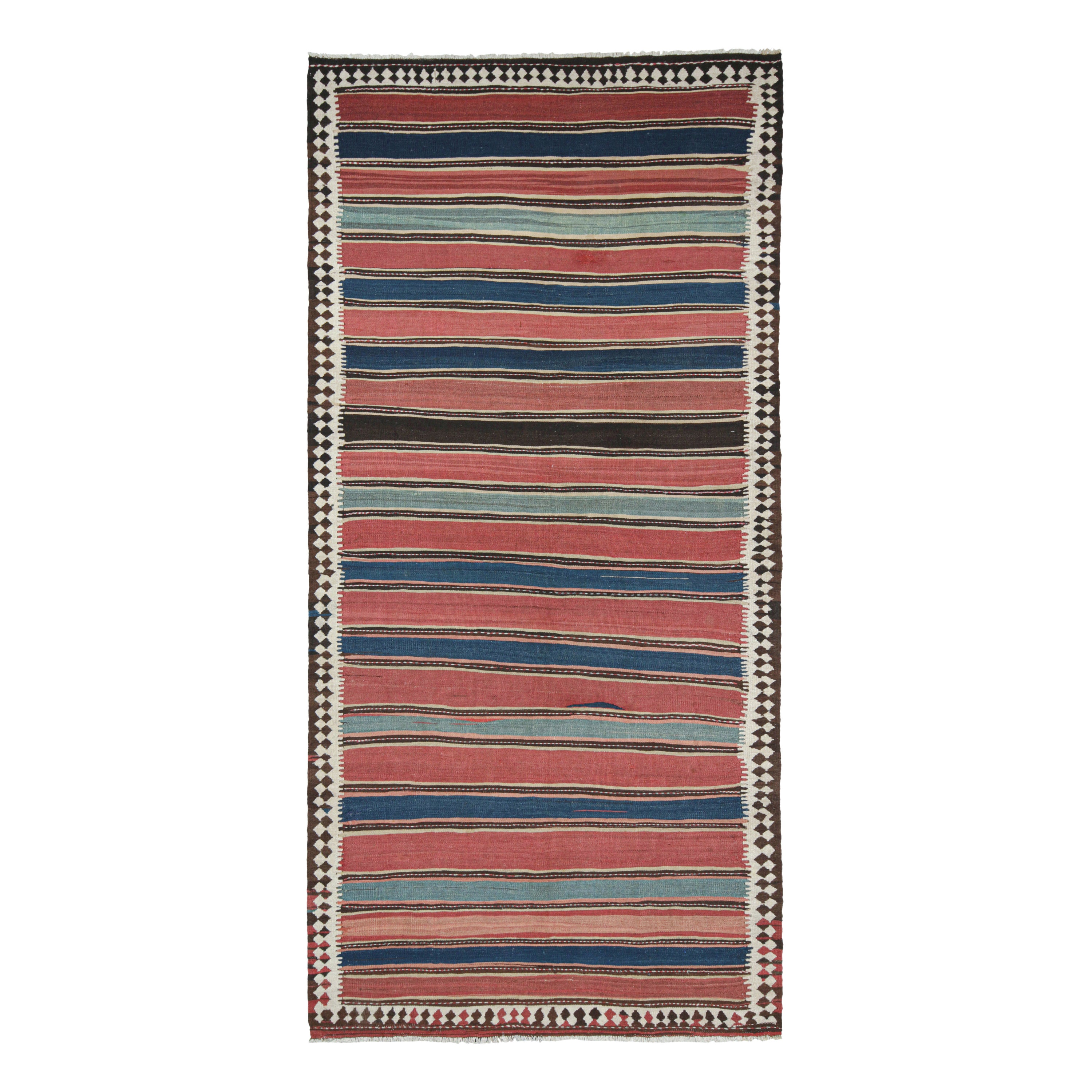 Vintage Shahsavan Persian Kilimin Red, Brown and Blue Stripes by Rug & Kilim For Sale
