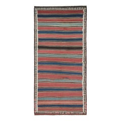 Kilimin persan vintage Shahsavan rayures rouges, brunes et bleues par Rug & Kilim
