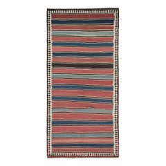 Used Shahsavan Persian Kilimin Red, Brown and Blue Stripes by Rug & Kilim