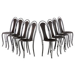 Set of 8 Italian Leather and Metal Bistro Dining Chairs, Circa 1960