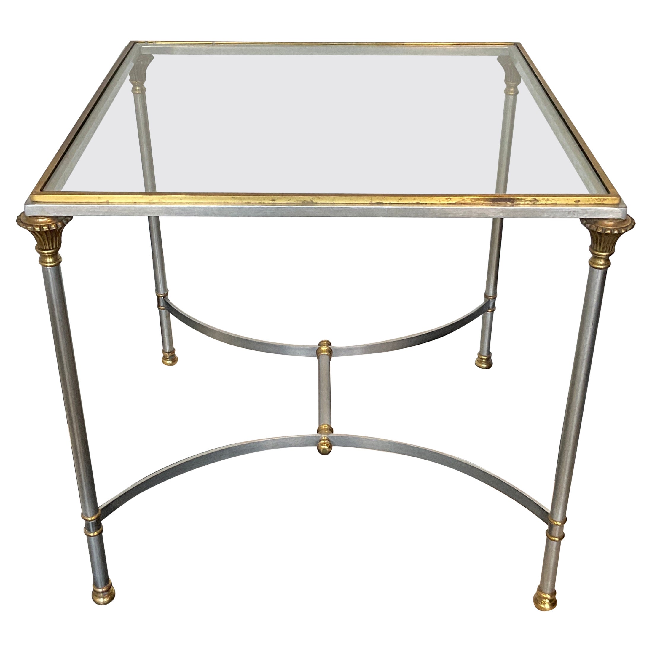 1980s Italian Steel / Brass Maison Jansen Style Side Table For Sale