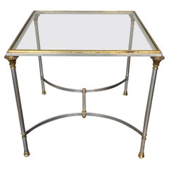 1980s Italian Steel / Brass Maison Jansen Style Side Table