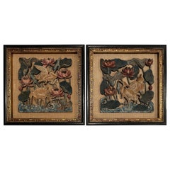 Pair of Framed Chinese Figural Carved and Painted Panels