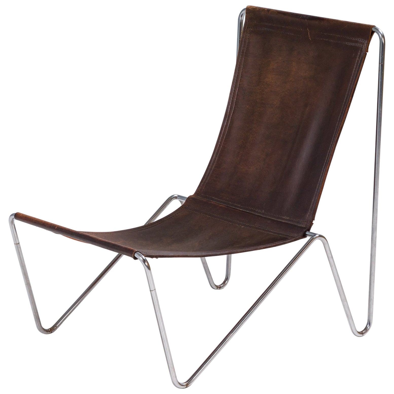 Verner Panton Brown Leather Bachelor Sling Armchair