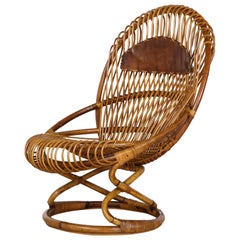 Italian Bonacina Bamboo and Leather Lounge Chair by Tito Agnoli, Circa 1950