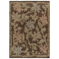 Rug & Kilim’s Distressed Style Rug in Brown and Green Floral Patterns