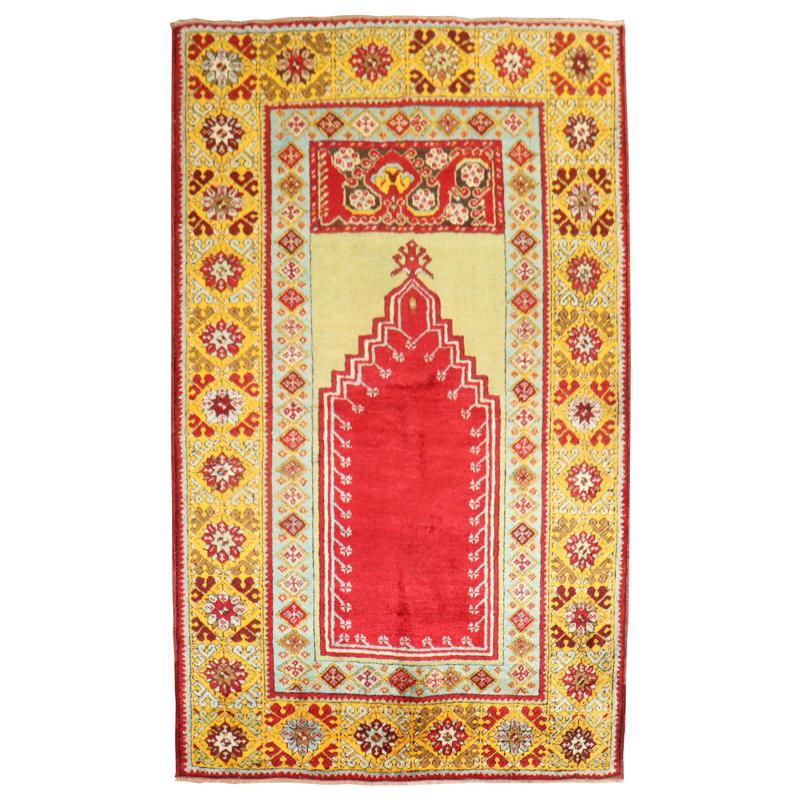 Colorful Antique Turkish Oushak Prayer Rug