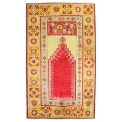 Colorful Antique Turkish Oushak Prayer Rug