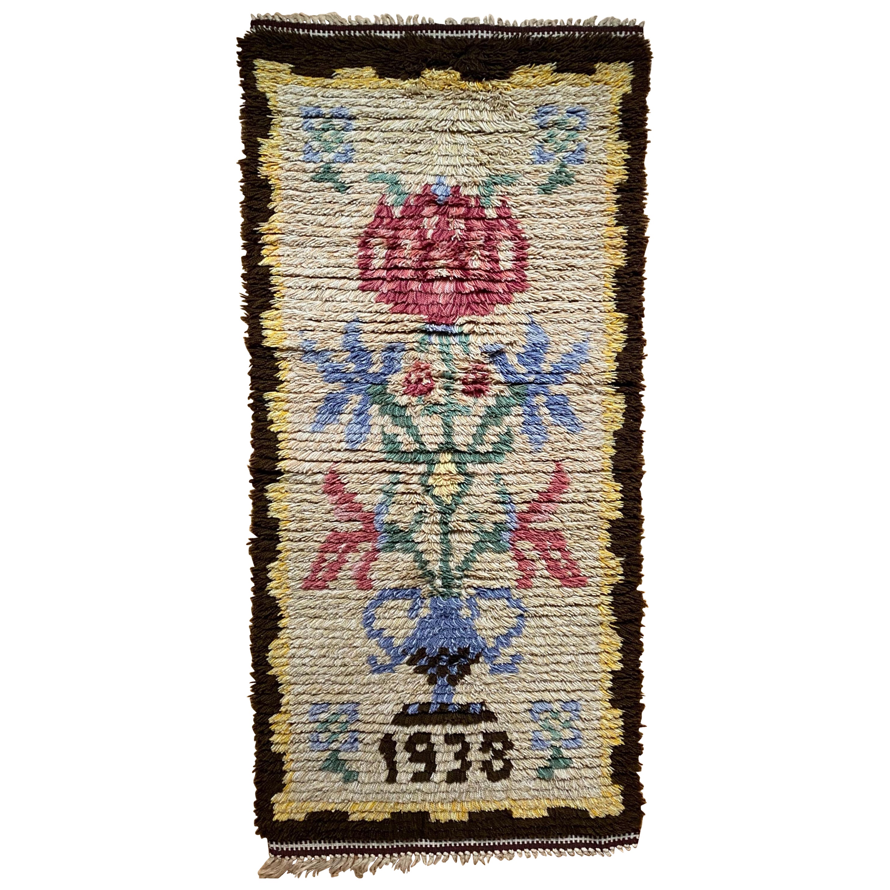 Vintage Swedish Rya Rug from 1938 For Sale