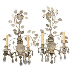 Pair of Bagues Floral Sconces with Rock Crystals