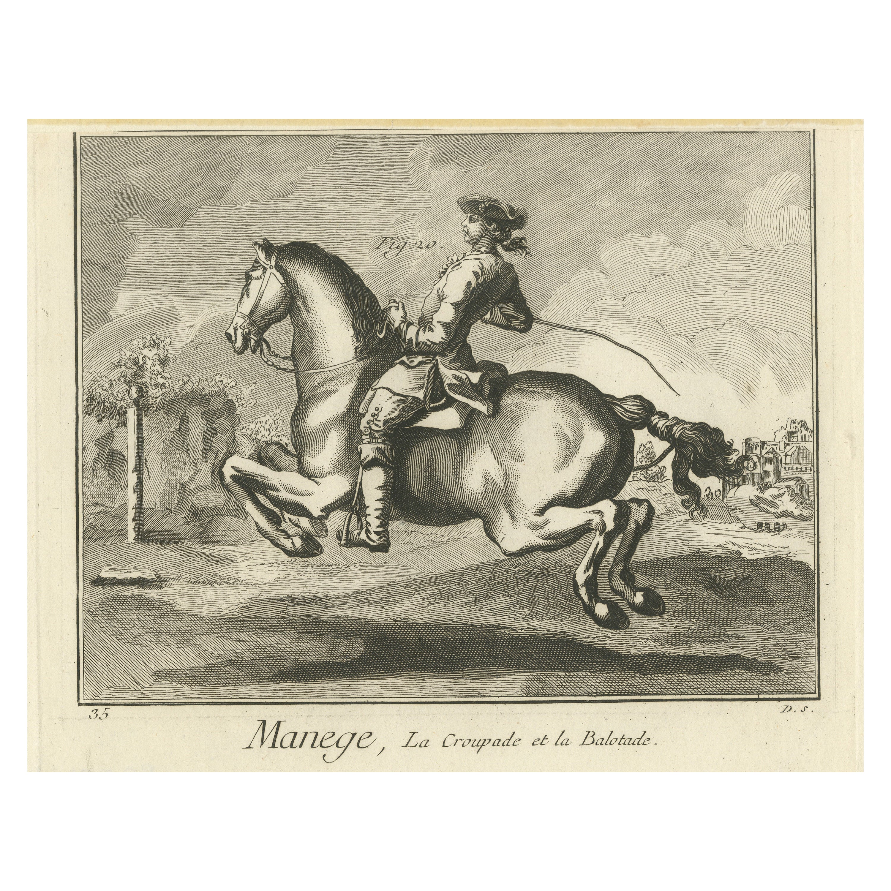 Antique Print of Horse Riding, Ballotade For Sale