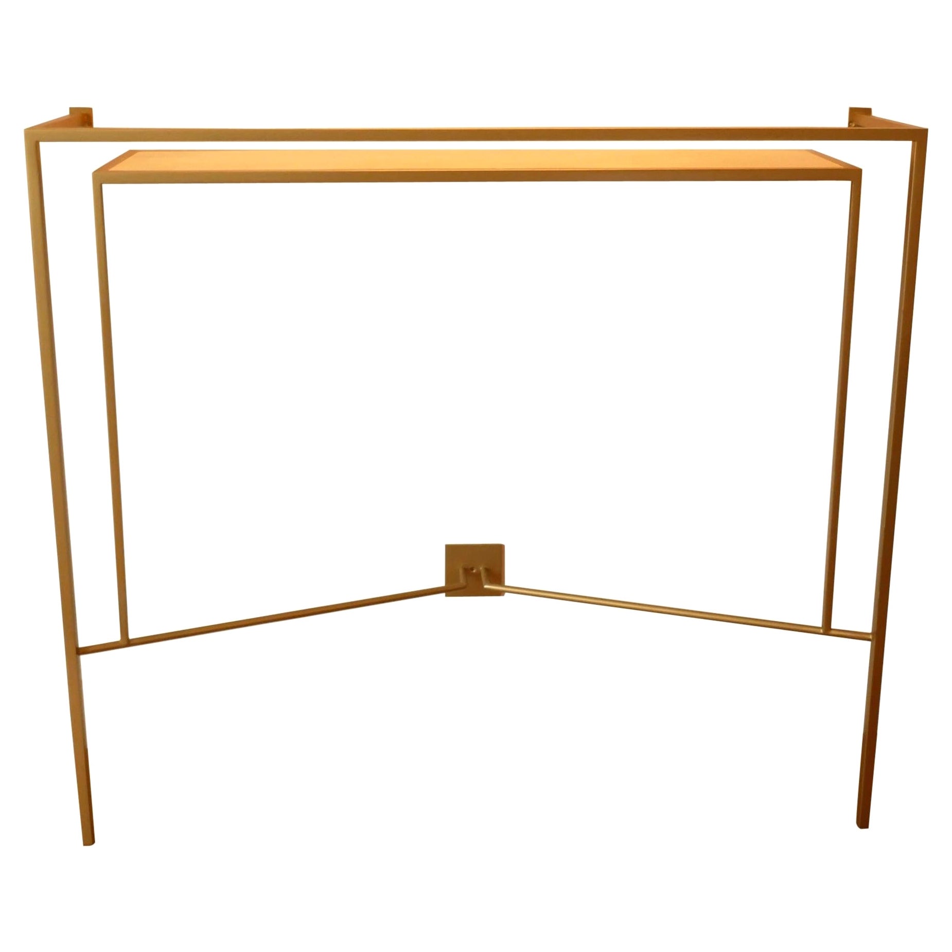Console in Gold, Bronze Brass Patina with One Sycamore Shelve by Aymeric Lefort