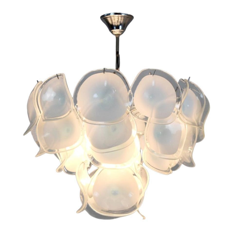 Gorgeous Chandelier in White Handblown Murano Glass, Italy 1970s