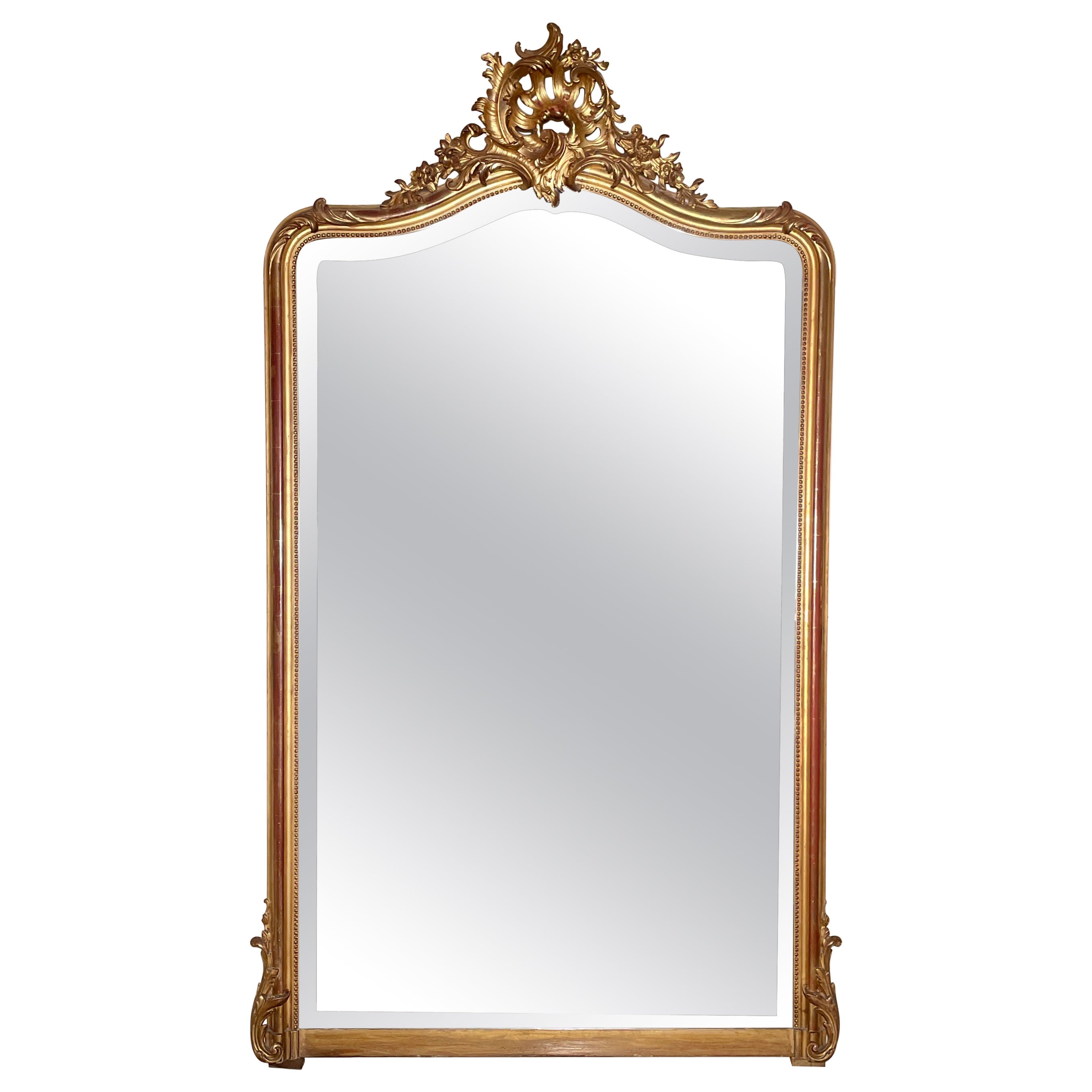 Antique French Louis XV Gold Leaf Mirror with Beveling, circa 1875-1885 For Sale