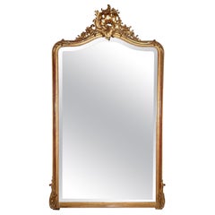 Antique French Louis XV Gold Leaf Mirror with Beveling, circa 1875-1885