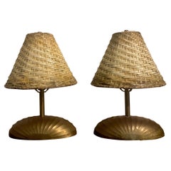 Mid 20th Century Regency Brass Shell Lamps, a Pair