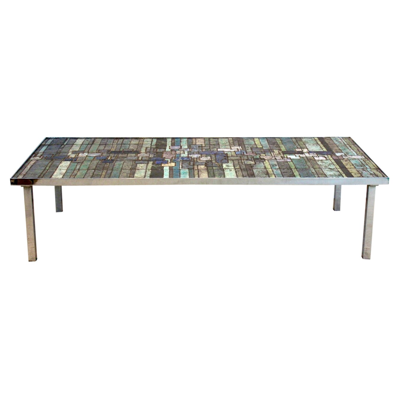 Magnifique table basse Pia Manu en ardoise et mosaïque de céramique, Belgique