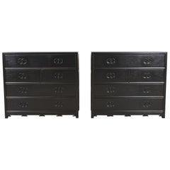 Michael Taylor for Baker Far East Black Lacquered Dresser Chests, Refinished