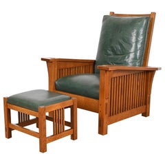 Stickley Mission Oak Arts & Crafts Reclining Morris Lounge Chair With Ottoman