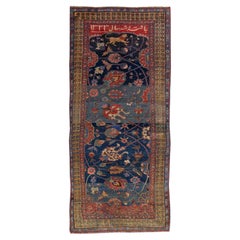 Blue Vintage Persian Bidjar Handmade Scatter Wool Rug with Floral Motif