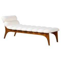 Italian Contemporary Walnut and Channel Tufted Chaise Longue or Daybed