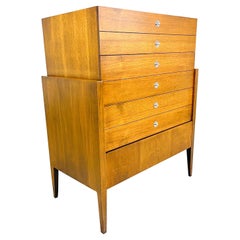 Vintage Mid Century Bassett ‘Trimline’ Highboy Dresser-Chest of Drawers in Walnut
