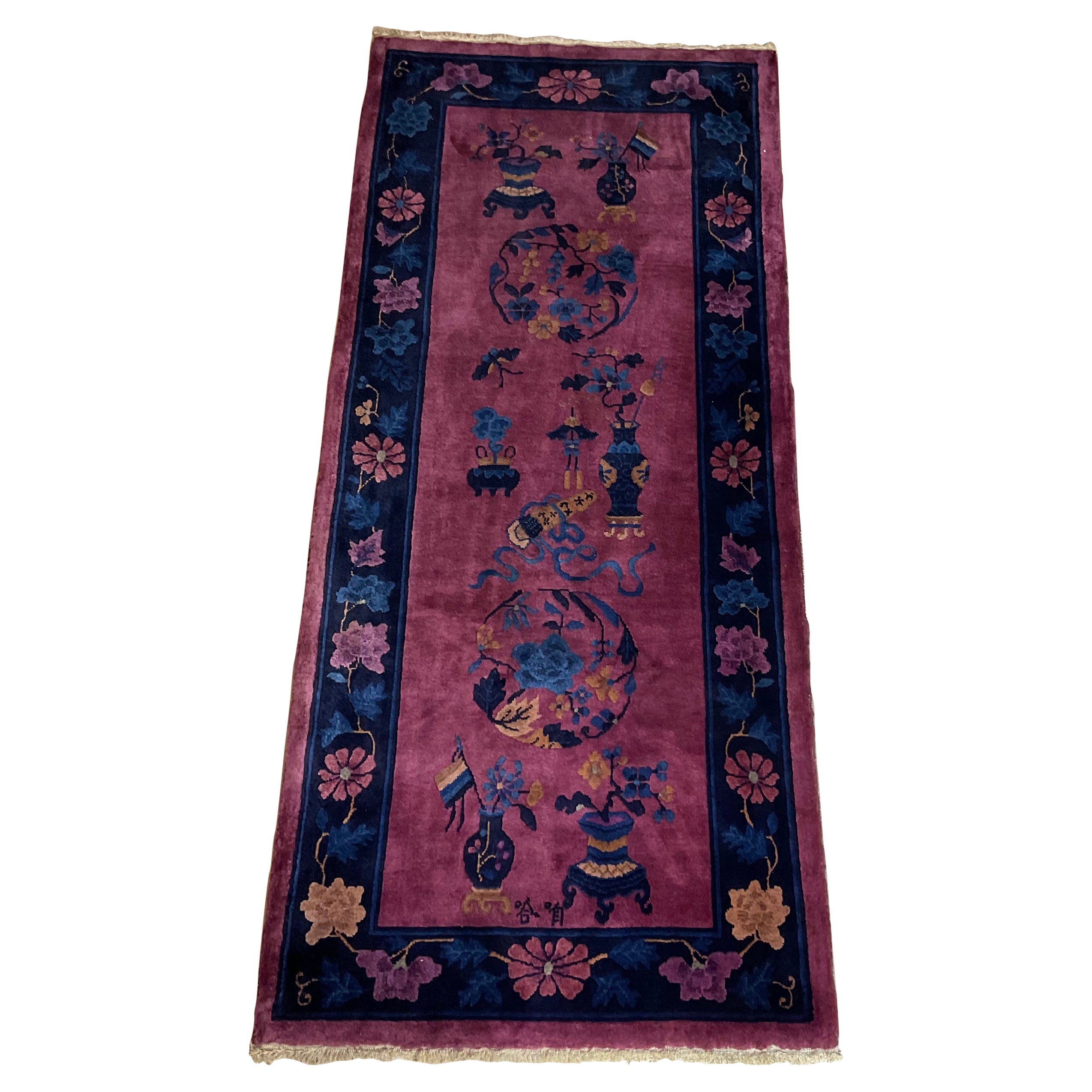 Antique Art Deco Hand Woven Chinese Runner Rug