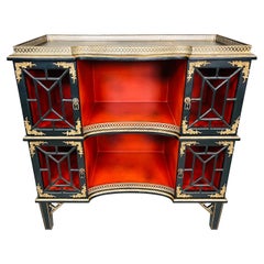 L & JG Stickley Chinoiserie Etagere Bookcase Console Having Brass Gallery 