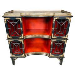 L & JG Stickley Chinoiserie Etagere Bookcase Console Having Brass Gallery