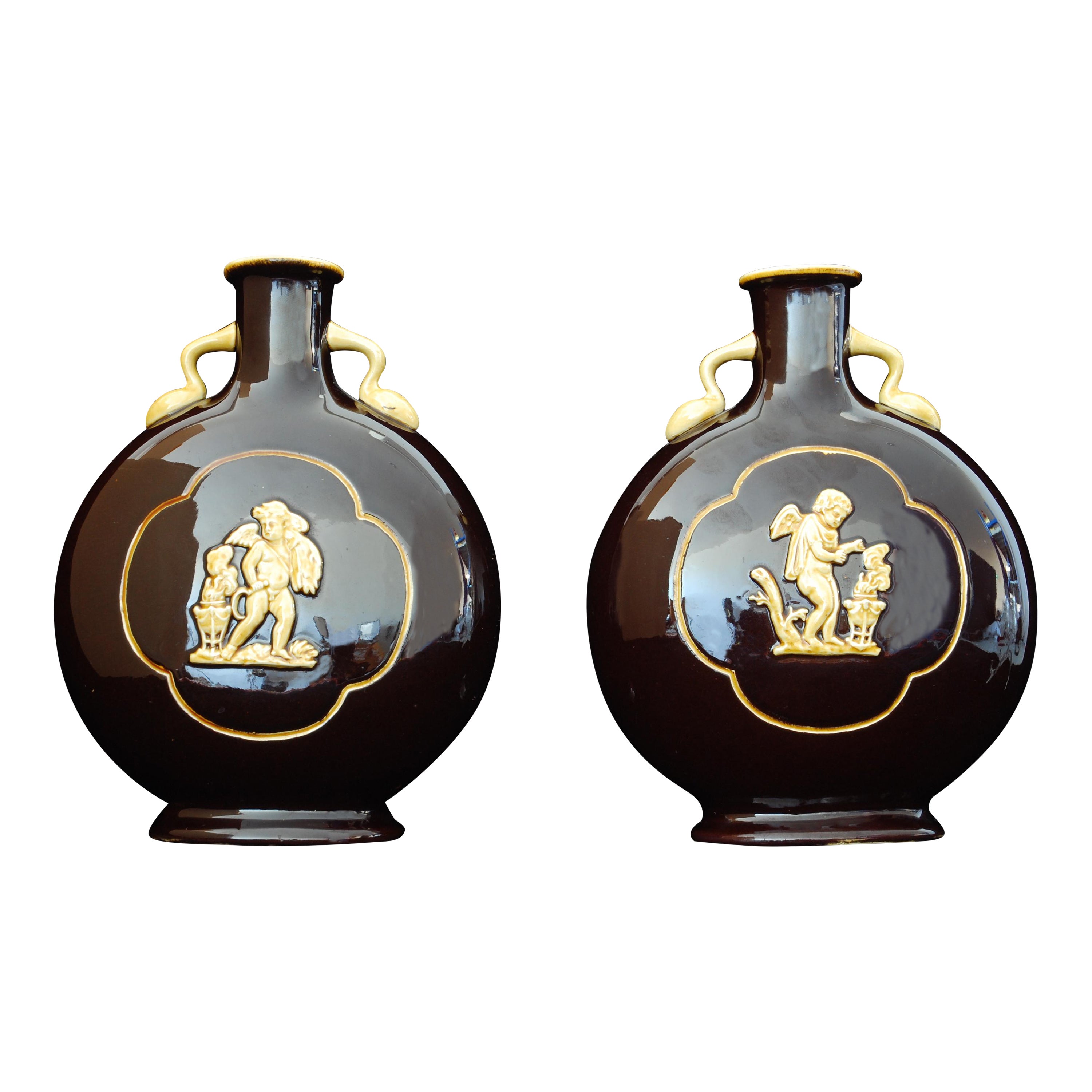 Pair of Moon-Flask Shaped Vases, Minton C1880 For Sale