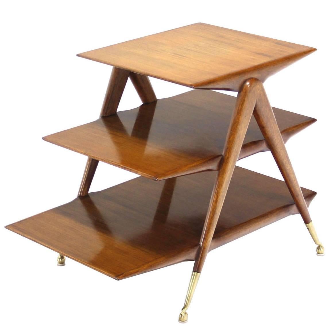 Three-Tier Walnut Side Table or Magazine Rack