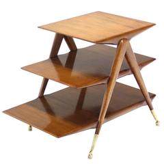 Vintage Three-Tier Walnut Side Table or Magazine Rack