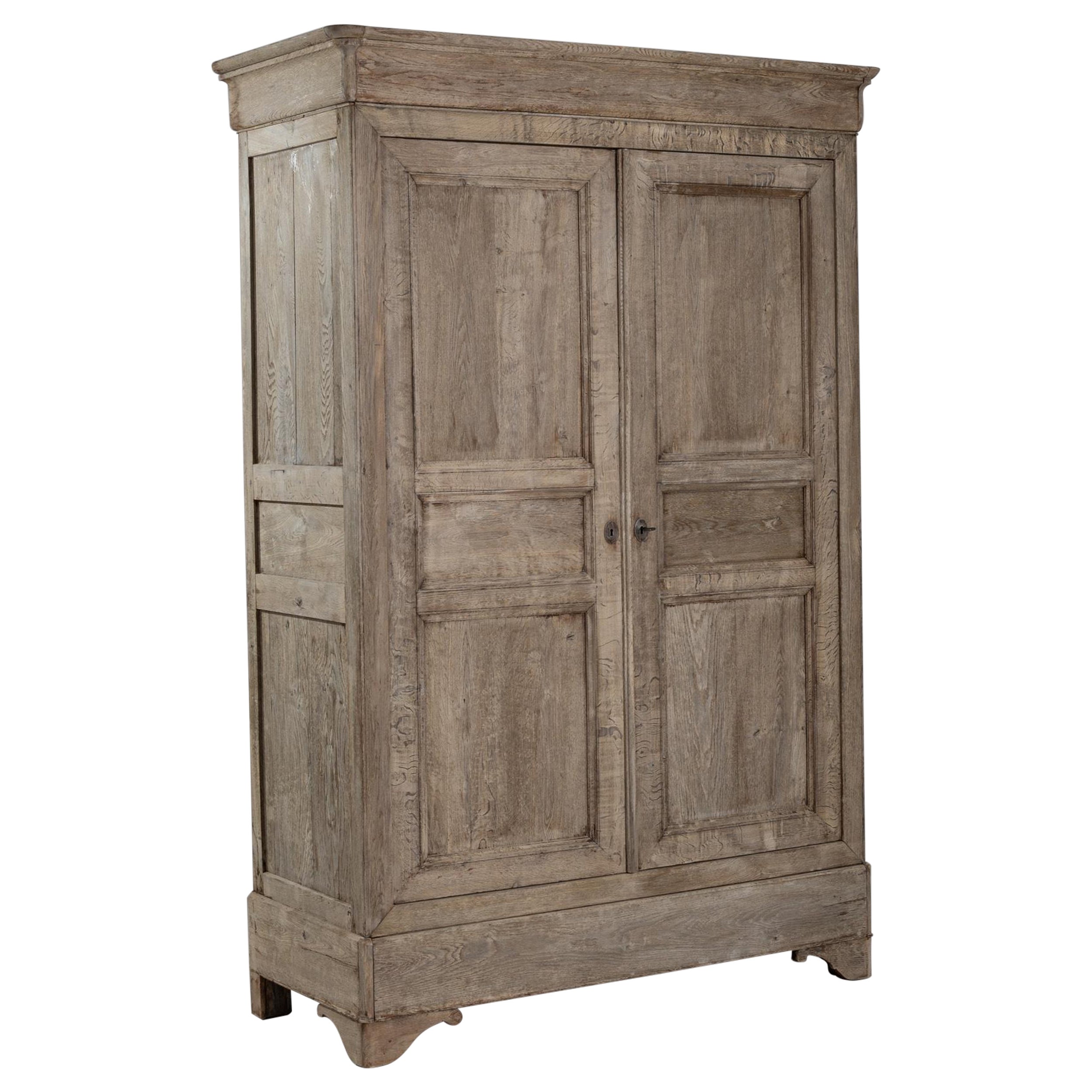 1880s French Bleached Oak Armoire
