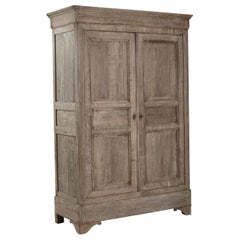 Antique 1880s French Bleached Oak Armoire