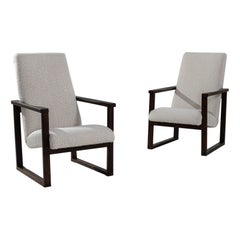 1960s Czech Geometric Wooden Armchairs, a Pair