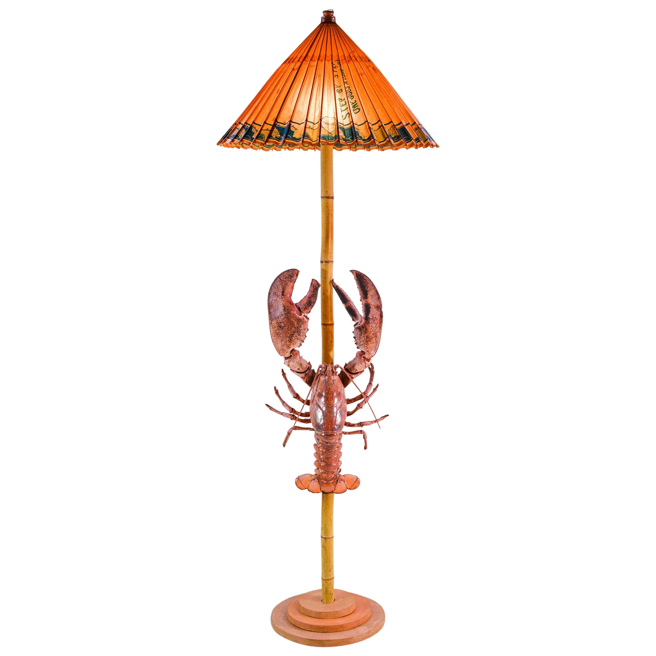 Jumbo Lobster Lamp with Antique Japanese Parasol Shade by Christopher Tennant For Sale