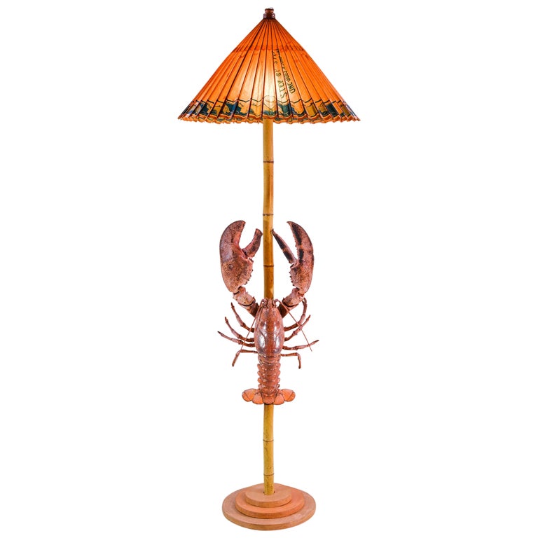 Jumbo lobster lamp with antique Japanese parasol shade, 2022