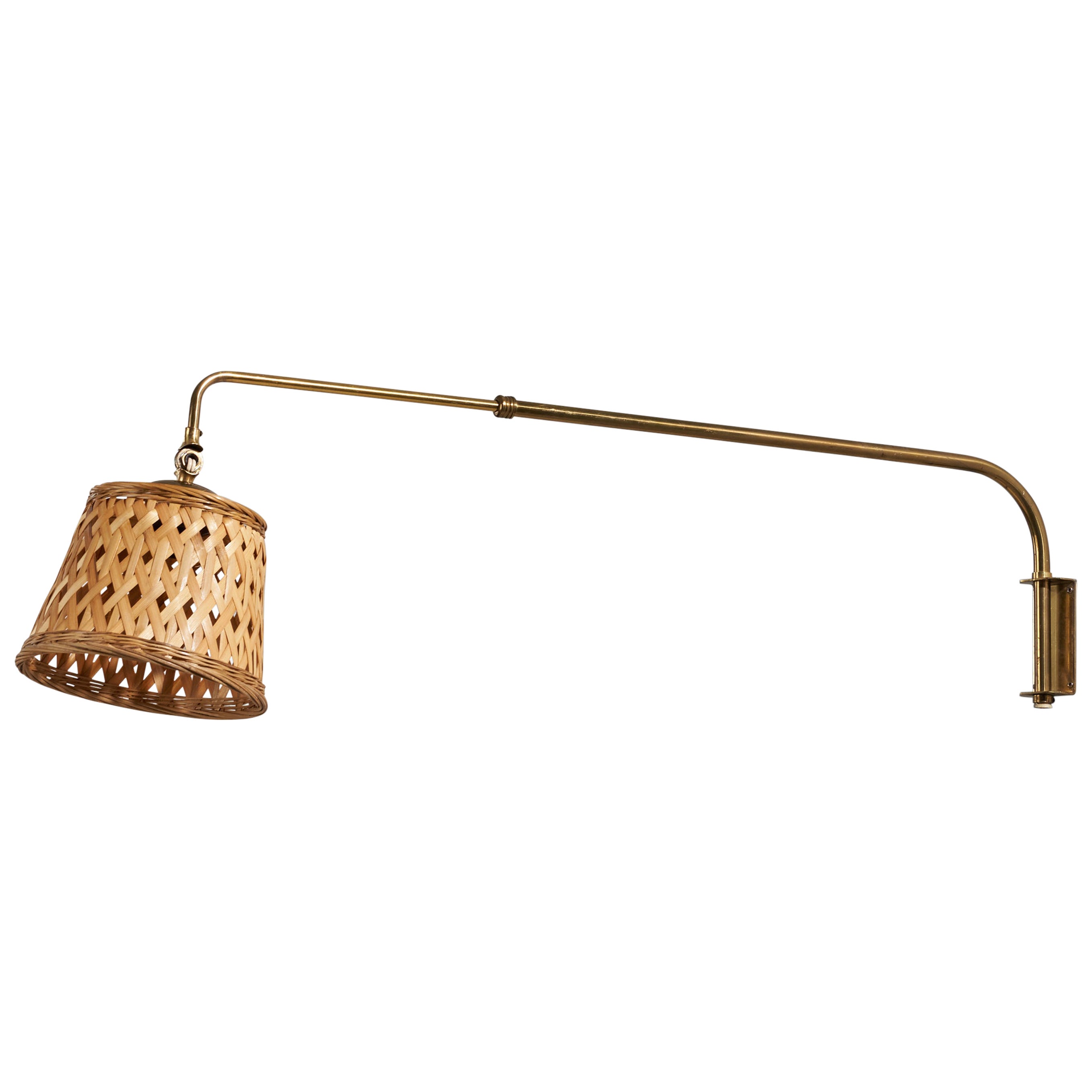 Swedish Designer, Sconce, Brass, Rattan, Sweden, 1940s