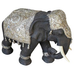 1970s Resin Elephant with Silver-Plated and Crystals Decoration