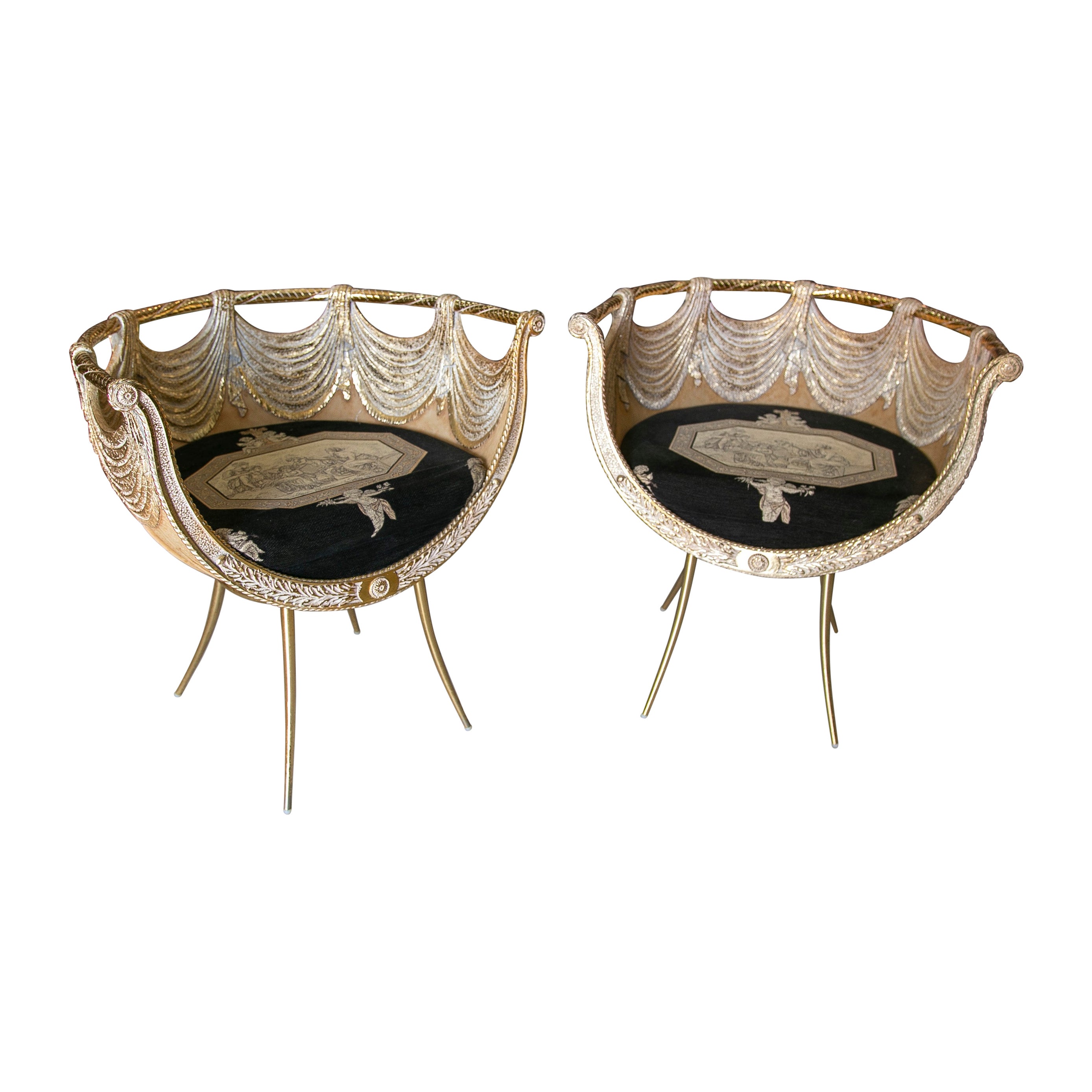 1970s Pair of Resin and Gilded Metal Curtain Shape's Armchairs