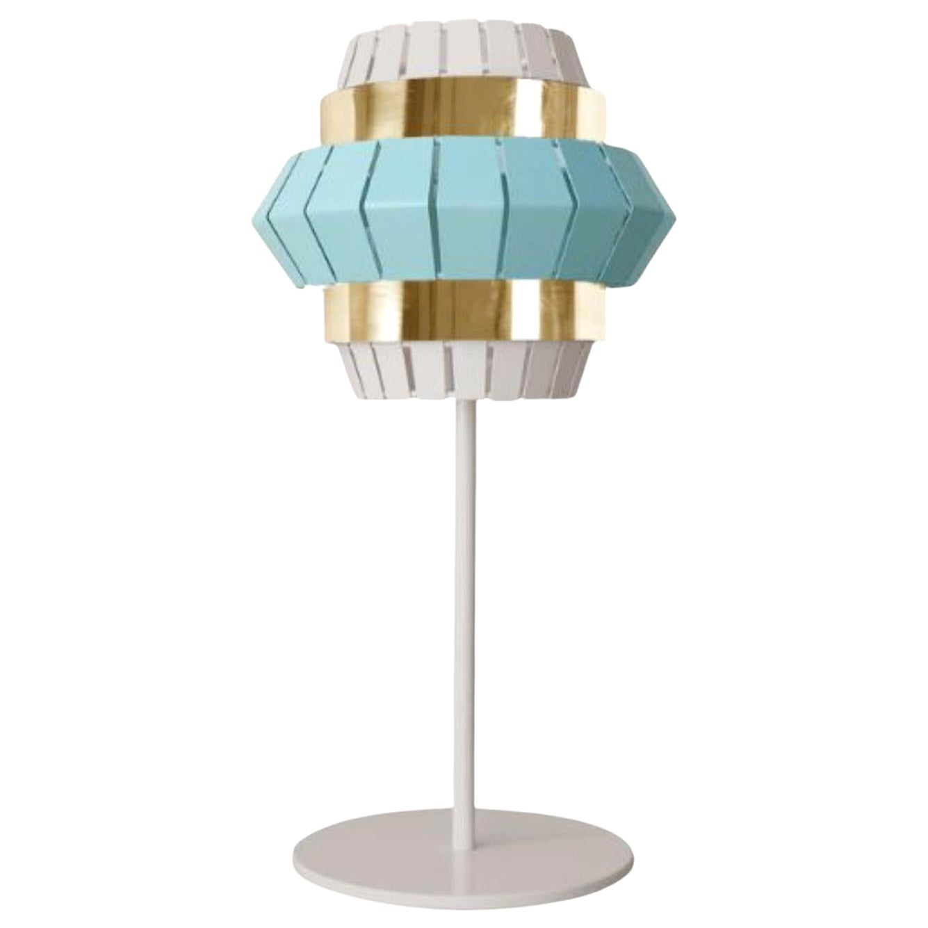 Ivory and Jade Comb Table Lamp with Brass Ring by Dooq For Sale