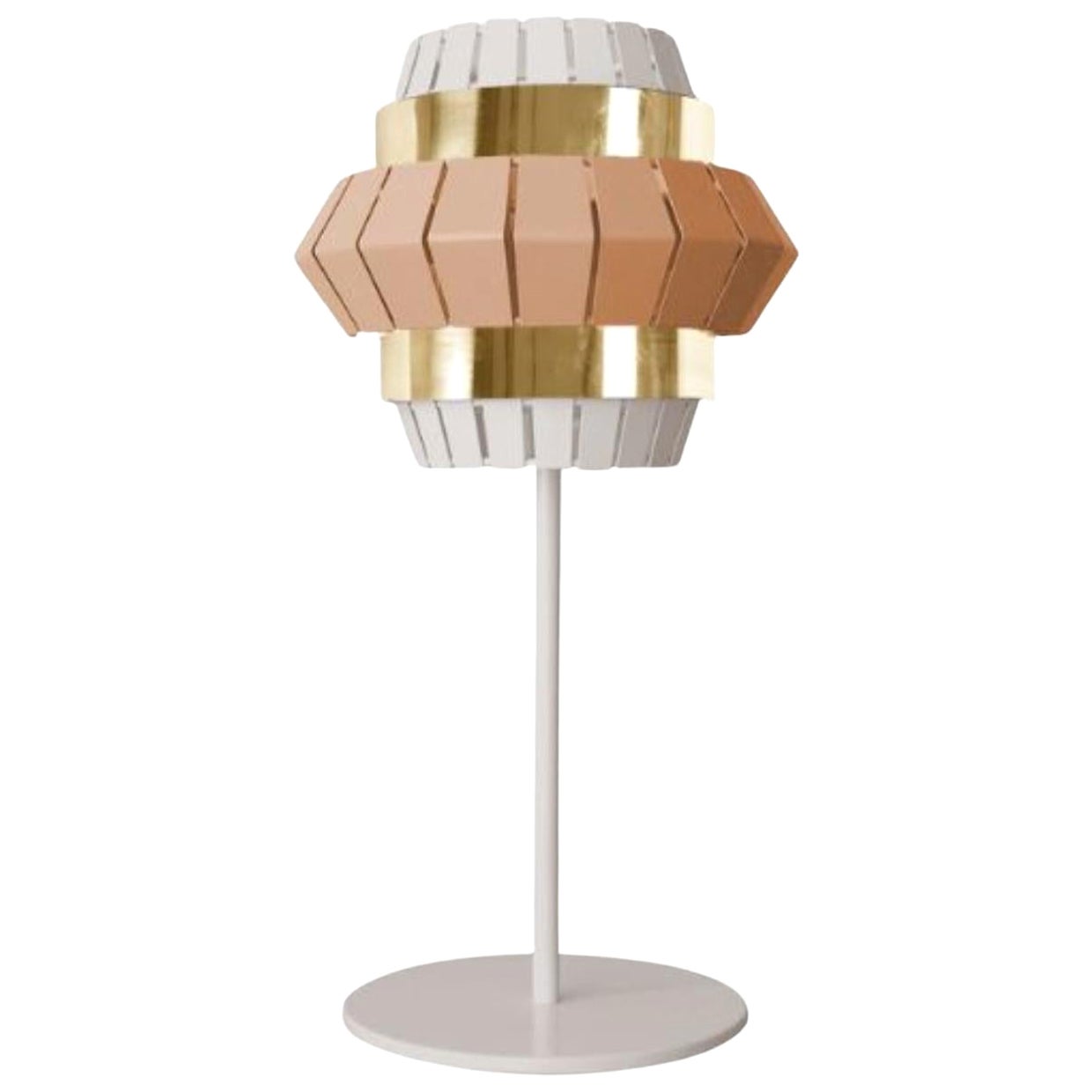 Ivory and Salmon Comb Table Lamp with Brass Ring by Dooq For Sale