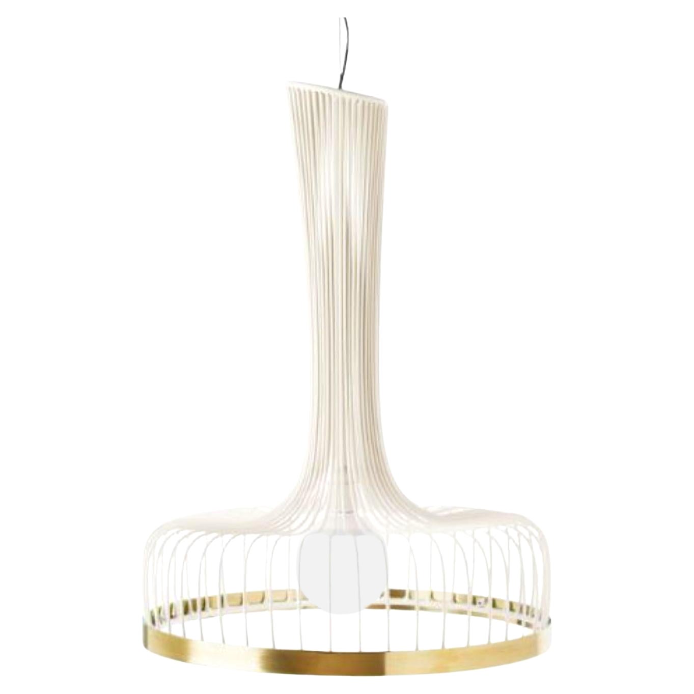 Ivory New Spider I Suspension Lamp with Brass Ring by Dooq For Sale