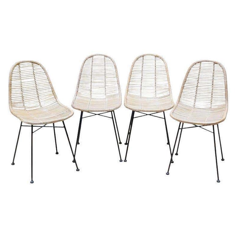 Set of Four Iron and Bamboo Chairs, circa 1970 For Sale