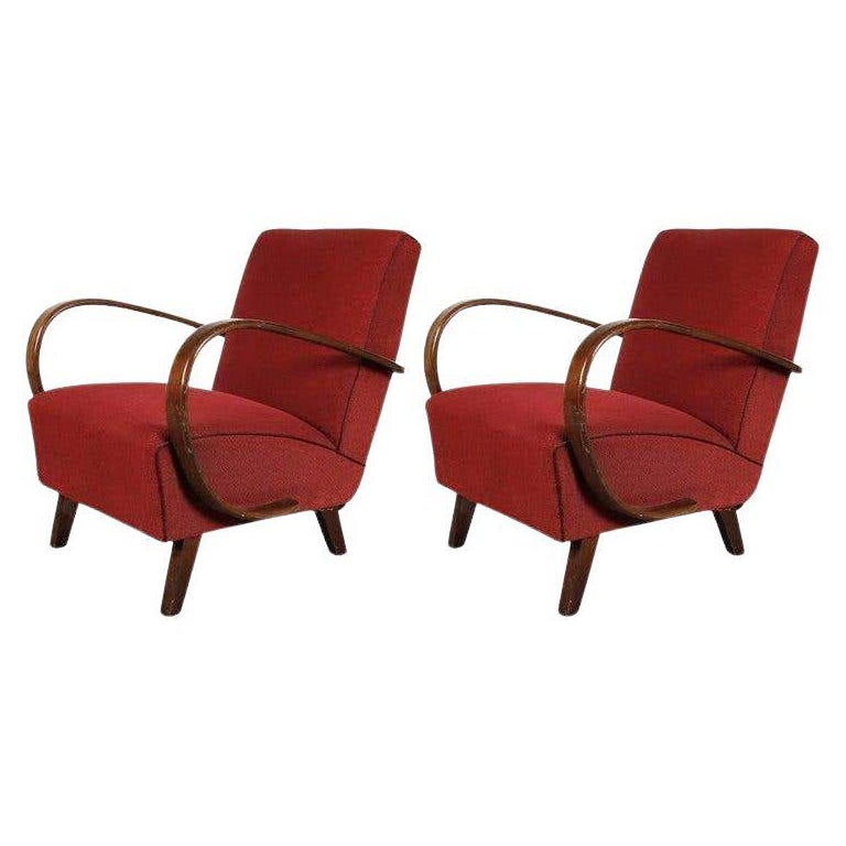 Pair of Original Upholstery Jindrich Halabala Armchairs, circa 1930